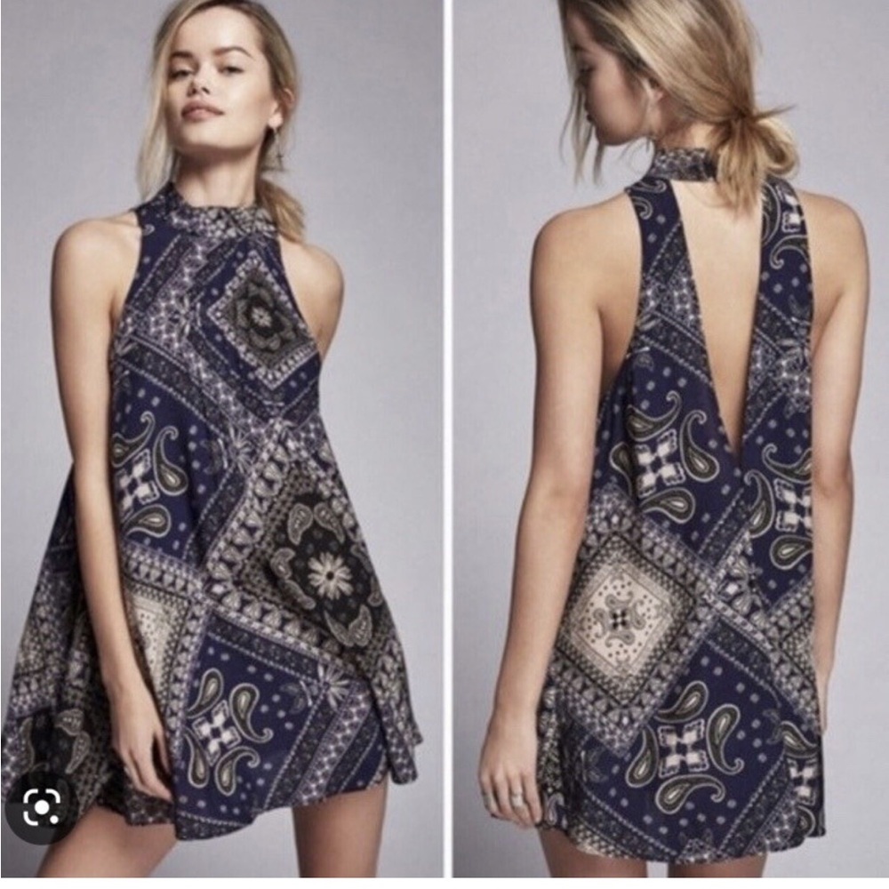 Free People Intimately Beaux Slip Dress Scarf Bandana Print Sz S Coachella Boho